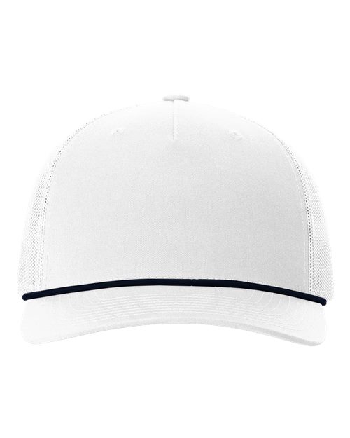 Five-Panel Trucker Rope Cap - White/ Navy Front
