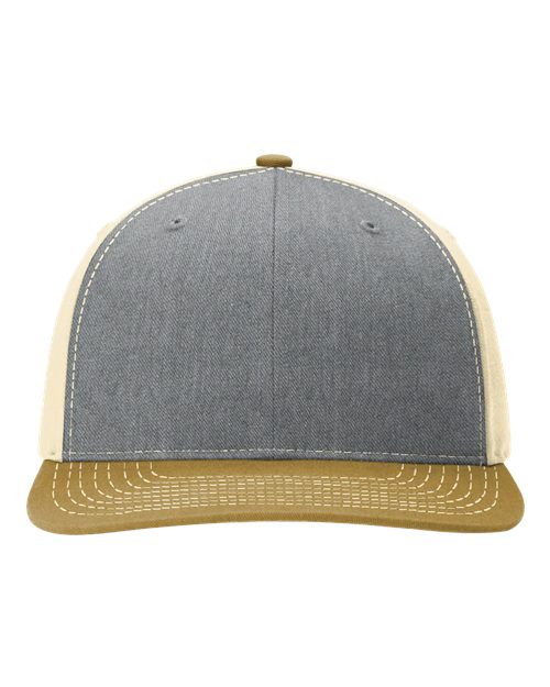 Twill Back Trucker Cap - Heather Grey/ Birch/ Amber Gold Front