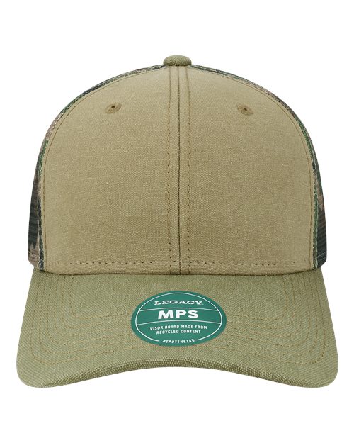 Mid-Pro Snapback Trucker Cap - Khaki/ Sage/ Camo Mesh Front