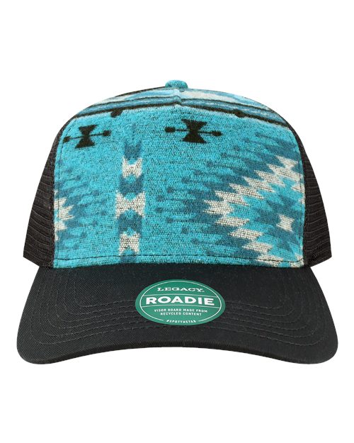 Five-Panel Adjustable Cap - Aqua Aztec/ Black Front
