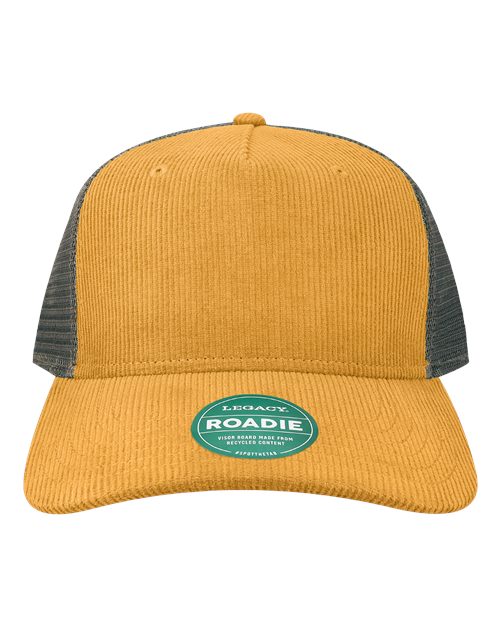 Five-Panel Adjustable Cap - Mustard Corduroy/ Dark Grey Front