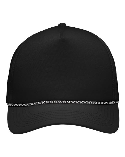 Five-Panel Rope Heritage Fit Cap - Black Front