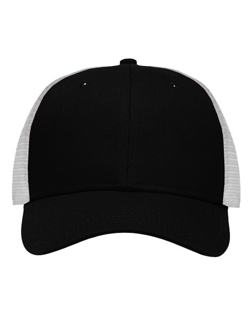 Traditional Lo-Pro Mesh Back Trucker Fit Cap - Chino Black/ White Front