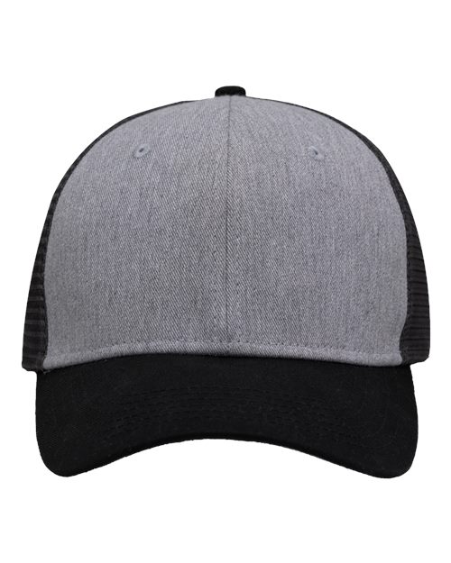 Traditional Lo-Pro Mesh Back Trucker Fit Cap - Heather Grey/ Charcoal/ Black Front