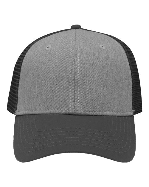 Traditional Lo-Pro Mesh Back Trucker Fit Cap - Heather Grey/ Charcoal/ Charcoal Front