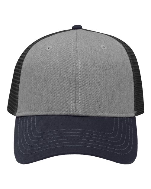 Traditional Lo-Pro Mesh Back Trucker Fit Cap - Heather Grey/ Charcoal/ Navy Front
