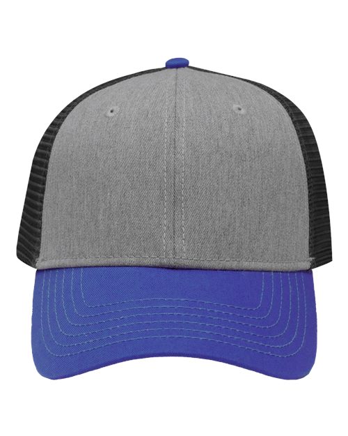 Traditional Lo-Pro Mesh Back Trucker Fit Cap - Heather Grey/ Charcoal/ Royal Front