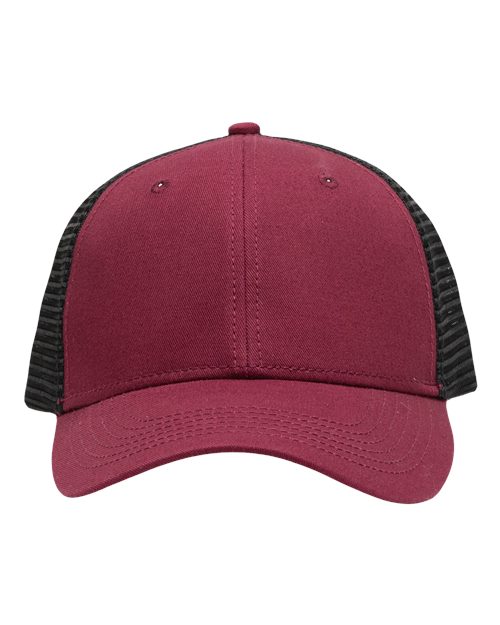 Traditional Lo-Pro Mesh Back Trucker Fit Cap - Chino Maroon/ Black Front
