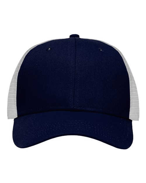 Traditional Lo-Pro Mesh Back Trucker Fit Cap - Chino Navy/ White Front