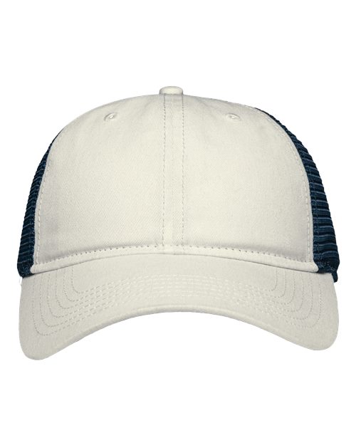 Traditional Lo-Pro Mesh Back Trucker Fit Cap - Chino Stone/ Navy Front