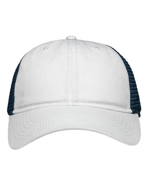 Sportsman Traditional Lo-Pro Mesh Back Trucker Fit Cap - Chino White/ Navy Front