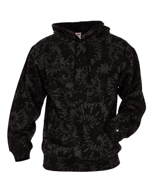 Unisex Tie-Dyed Triblend Hooded Sweatshirt - Black Tie-Dye Front