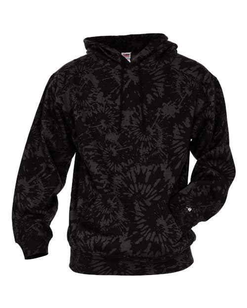 Badger Unisex Tie-Dyed Triblend Hooded Sweatshirt - Black Tie-Dye Front