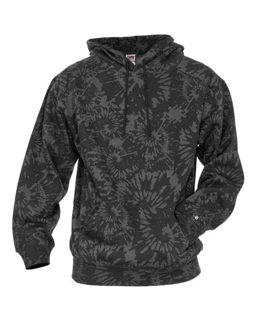 Badger Unisex Tie-Dyed Triblend Hooded Sweatshirt - Graphite Tie-Dye Front