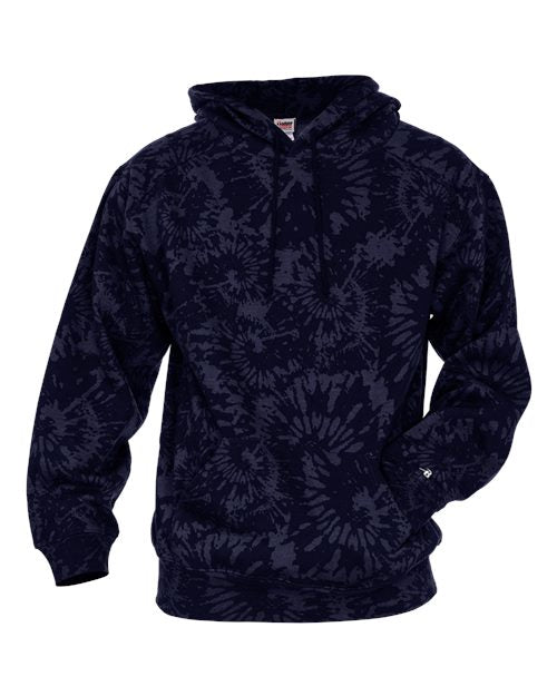 Unisex Tie-Dyed Triblend Hooded Sweatshirt - Navy Tie-Dye Front