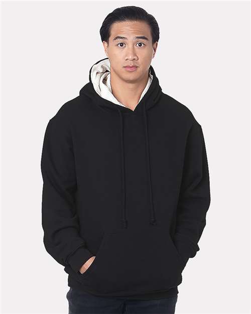 Unisex USA-Made Super Heavy Thermal Lined Hooded Sweatshirt - Black/ Cream Front