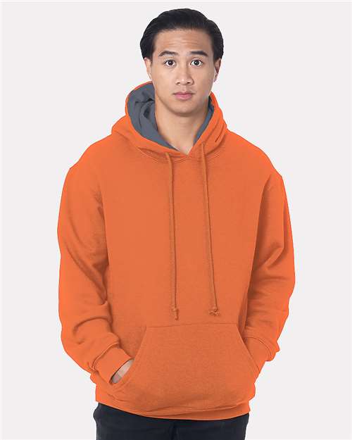 Unisex USA-Made Super Heavy Thermal Lined Hooded Sweatshirt - Bright Orange/ Dark Grey Front