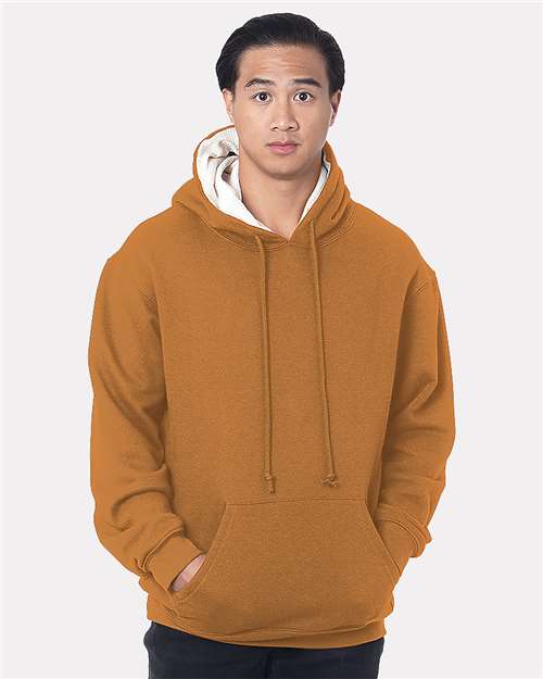 Unisex USA-Made Super Heavy Thermal Lined Hooded Sweatshirt - Caramel Brown/ Cream Front