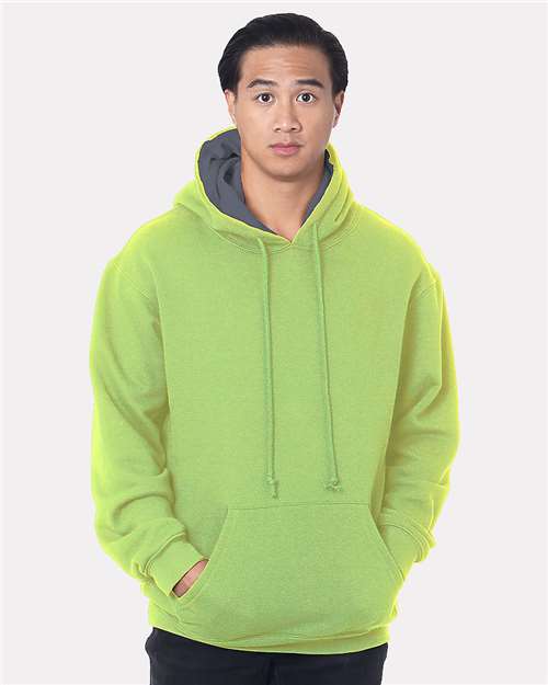 Unisex USA-Made Super Heavy Thermal Lined Hooded Sweatshirt - Lime Green/ Dark Grey Front