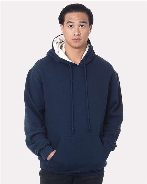 Unisex USA-Made Super Heavy Thermal Lined Hooded Sweatshirt - Navy/ Cream Front