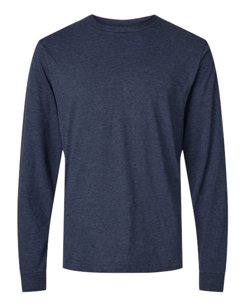 Unisex Fine Jersey Long Sleeve T-Shirt - Heather Denim Front