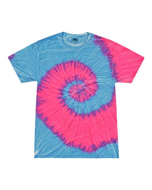 Unisex Multi-Color Tie-Dyed T-Shirt - Flo Blue/ Pink Front