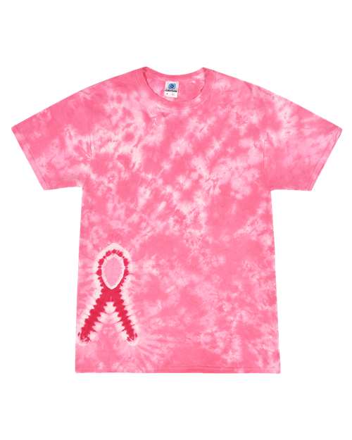 Youth Shapes Tie-Dyed T-Shirt - Pink Ribbon Front