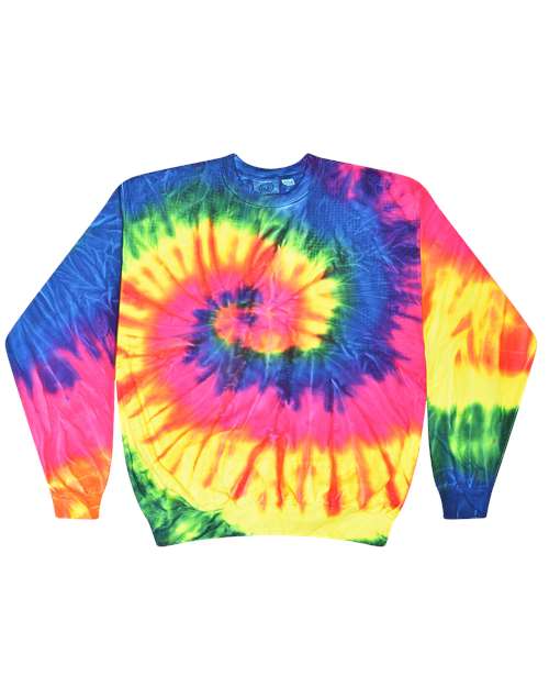 Unisex Tie-Dyed Fleece Crewneck Sweatshirt - Neon Rainbow Front