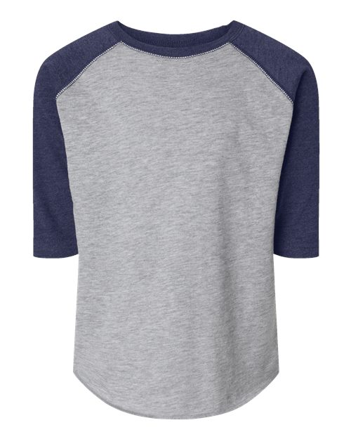 Toddler Baseball Fine Jersey Three-Quarter Sleeve Tee - Vintage Heather/ Vintage True Navy Front