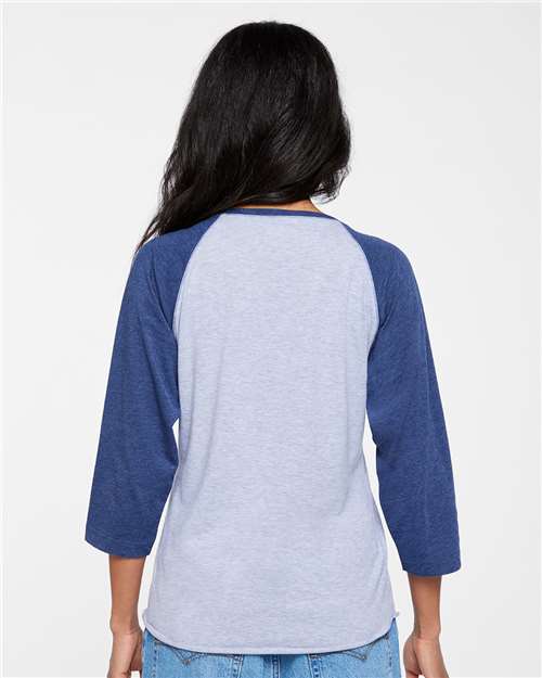 Women's Baseball Fine Jersey Three-Quarter Sleeve Tee - Vintage Heather/ Vintage True Navy Back