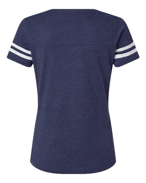 Women's Football V-Neck Fine Jersey Tee - Vintage True Navy/ Blended White Back