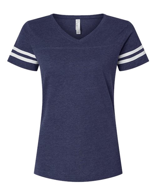 Women's Football V-Neck Fine Jersey Tee - Vintage True Navy/ Blended White Front