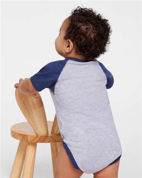 Infant Baseball Fine Jersey Bodysuit - Vintage Heather/ Vintage True Navy Back