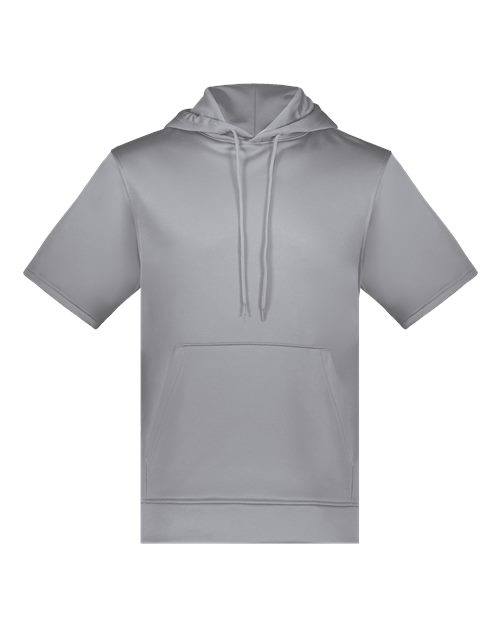 Unisex Fleece Short Sleeve Hooded Pullover - Athletic Grey Front