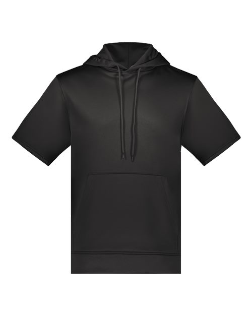 Unisex Fleece Short Sleeve Hooded Pullover - Black Front