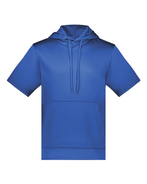 Unisex Fleece Short Sleeve Hooded Pullover - Royal Front