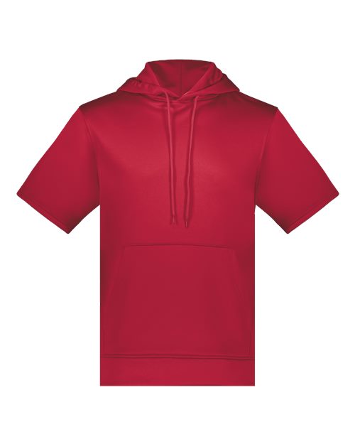 Unisex Fleece Short Sleeve Hooded Pullover - Scarlet Front
