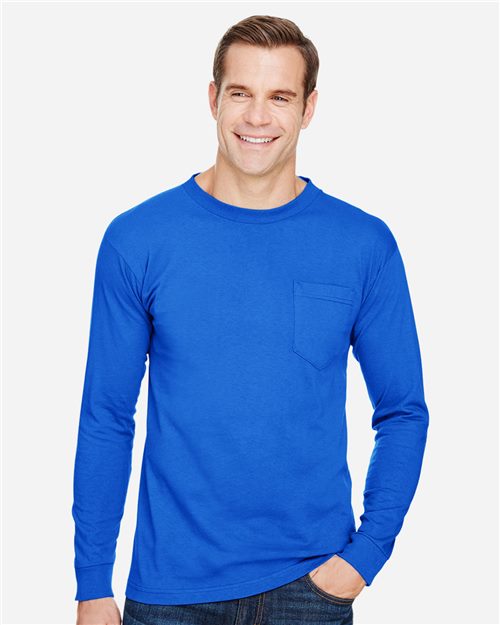 Unisex Union-Made Long Sleeve Pocket T-Shirt - Red Front