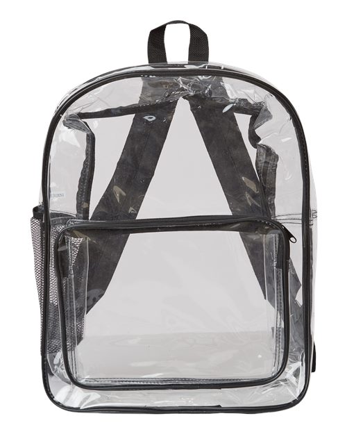 Large 17" Heavy Duty Clear Backpack - Black Front