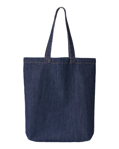 Cotton Denim Gusseted Tote Bag - Dark Blue Denim Back