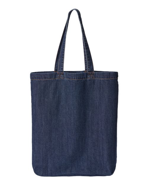Cotton Denim Gusseted Tote Bag - Dark Blue Denim Front