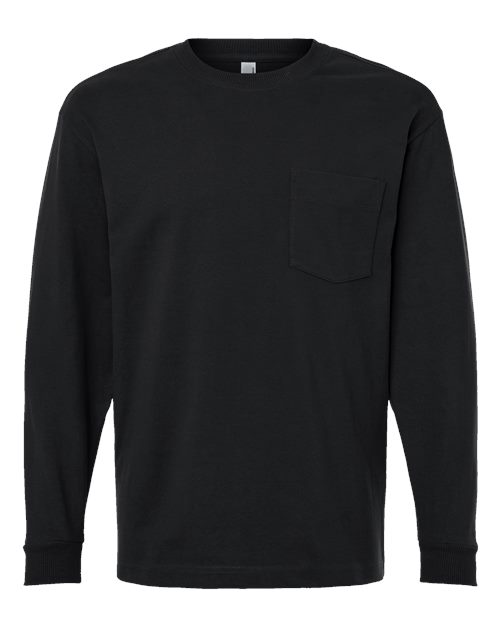 Unisex Super Heavyweight Long Sleeve Pocket Tee - Black Front
