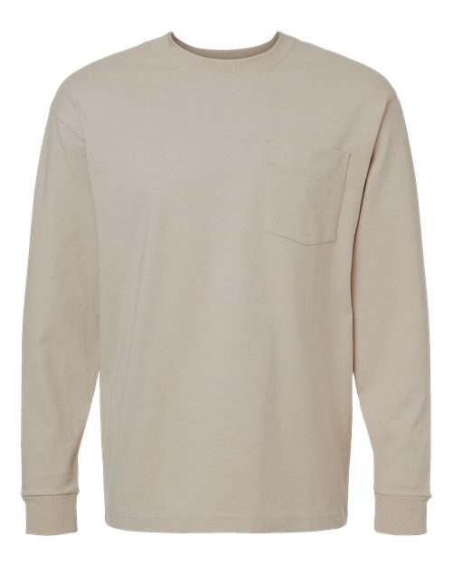 Unisex Super Heavyweight Long Sleeve Pocket Tee - Bone Front