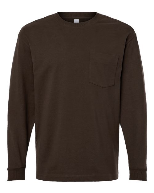 Unisex Super Heavyweight Long Sleeve Pocket Tee - Brown Front