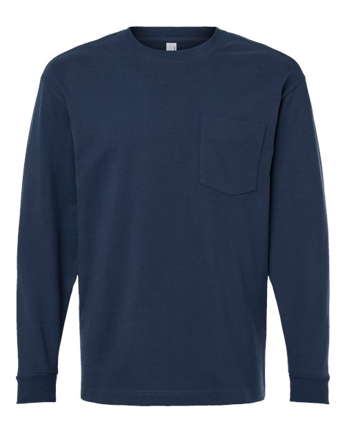 Unisex Super Heavyweight Long Sleeve Pocket Tee - Sea Blue Front
