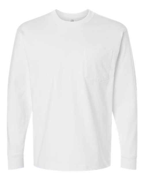 Unisex Super Heavyweight Long Sleeve Pocket Tee - White Front