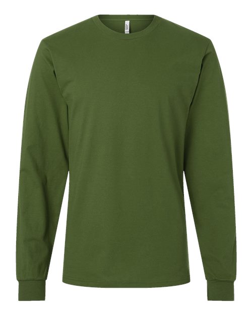 Unisex Fine Jersey Long Sleeve Tee - Olive Front