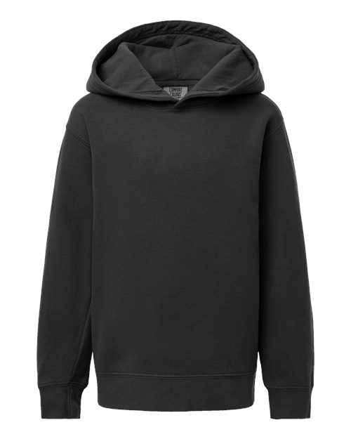 Youth Garment-Dyed Lightweight Fleece Hooded Sweatshirt - Black Front