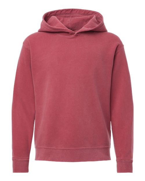 Youth Garment-Dyed Lightweight Fleece Hooded Sweatshirt - Crimson Front