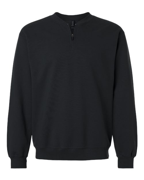 Unisex Softstyle® Midweight 1/4 Zip Sweatshirt - Black Front